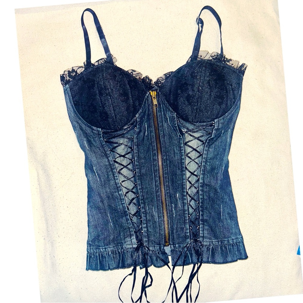 Black Lace & Denim Bustier Top